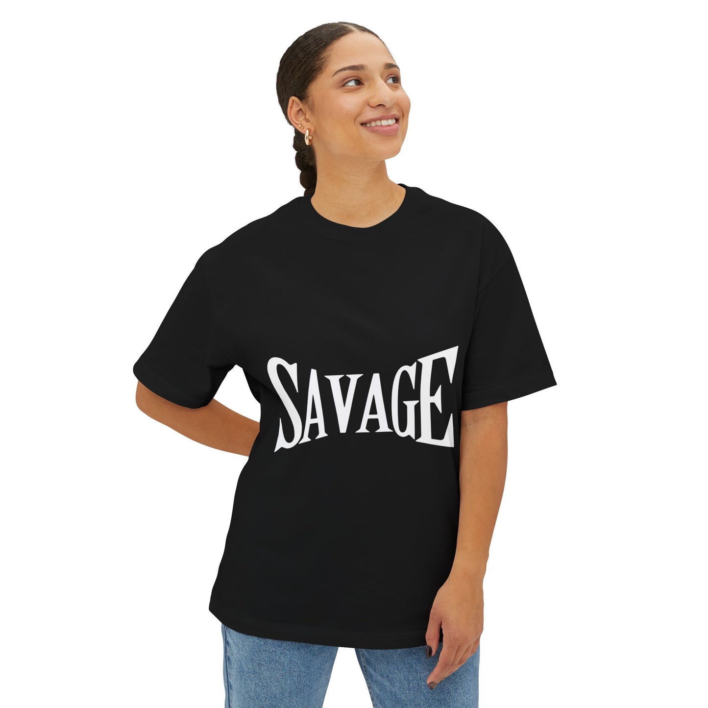 Savage Graphic Tee – Bold White Lettering Oversized Boxy T-Shirt