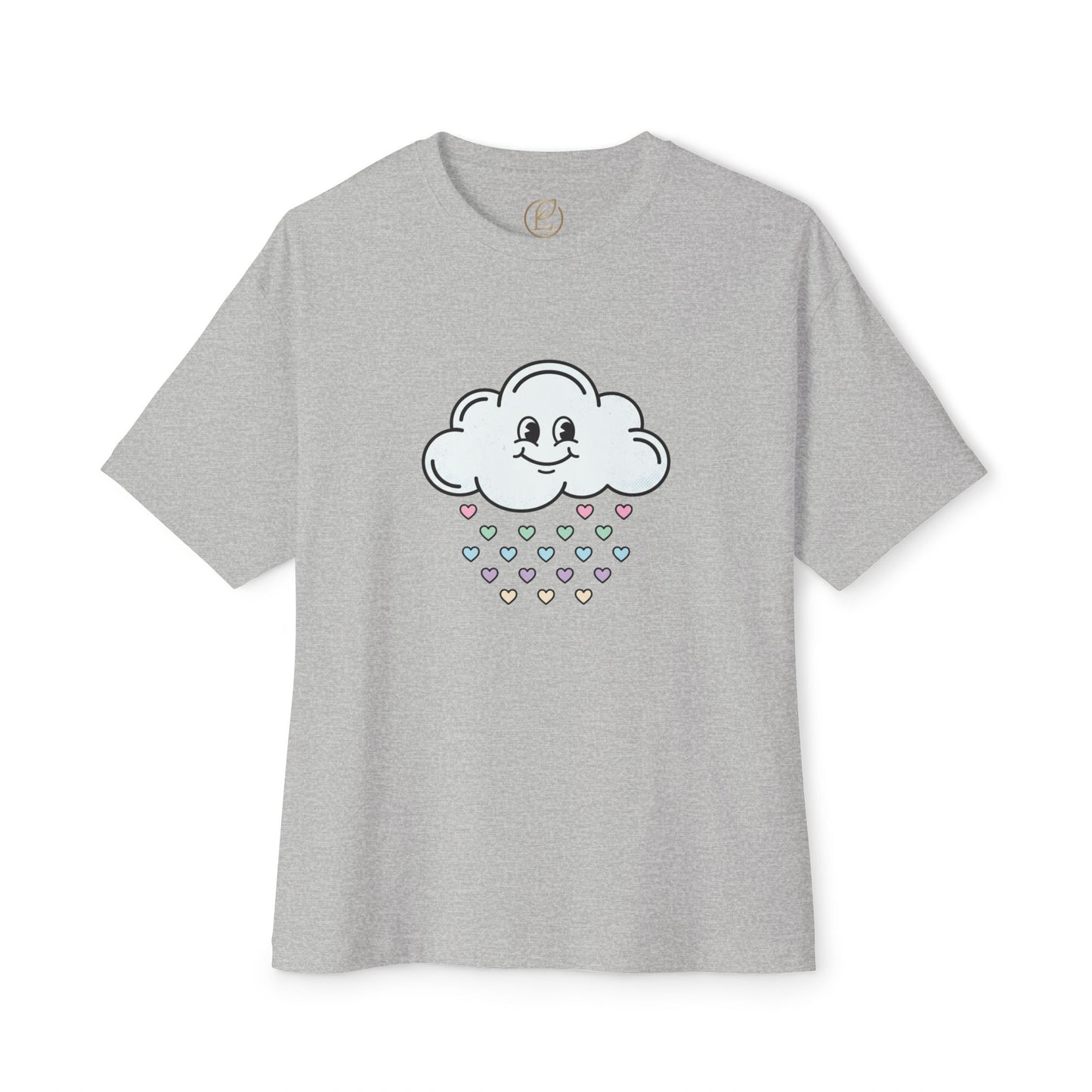 Cloud Smile Tee — Cute Rain of Hearts Oversized T‑Shirt
