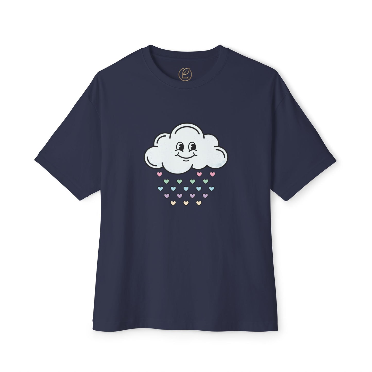 Cloud Smile Tee — Cute Rain of Hearts Oversized T‑Shirt