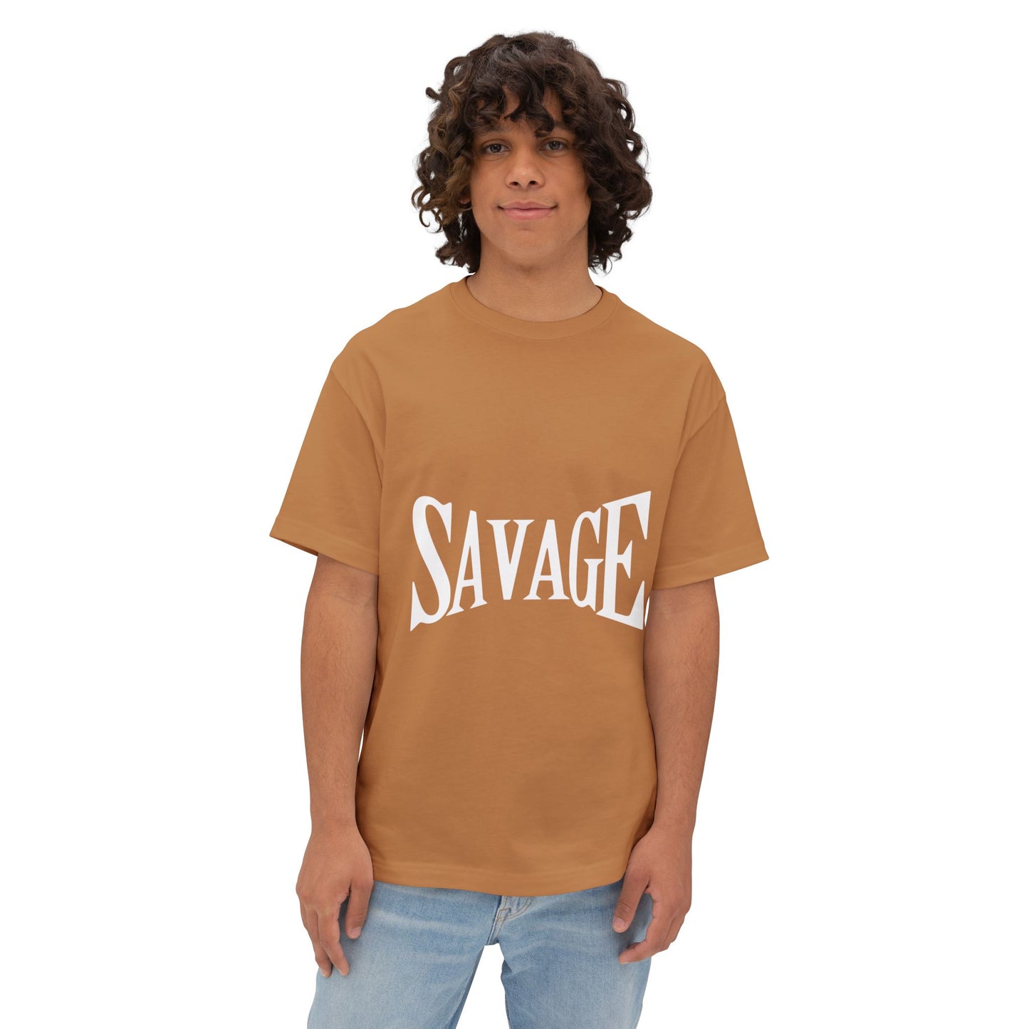 Savage Graphic Tee – Bold White Lettering Oversized Boxy T-Shirt