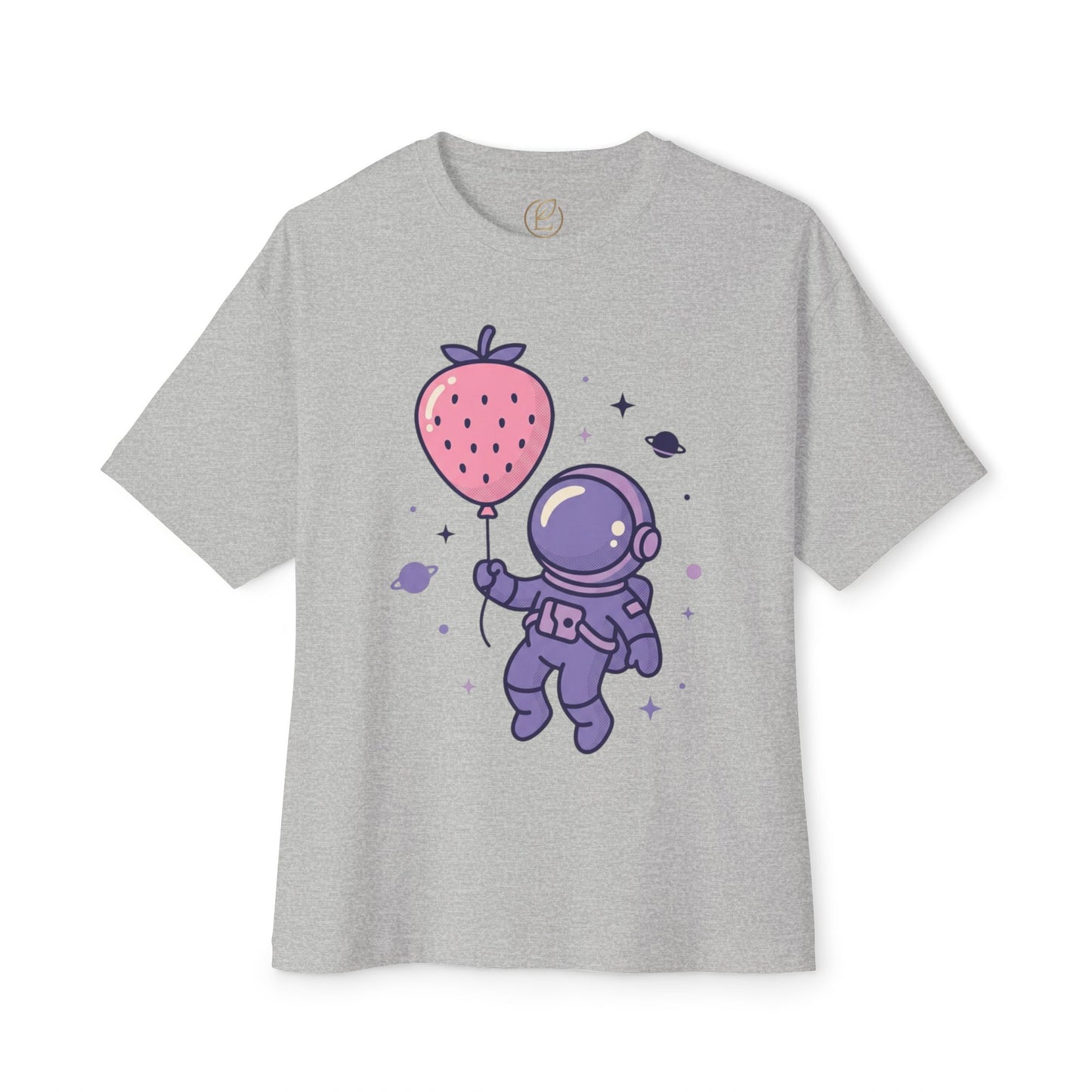 Astronaut Holding Strawberry Balloon Tee — Cute Space Graphic T-Shirt