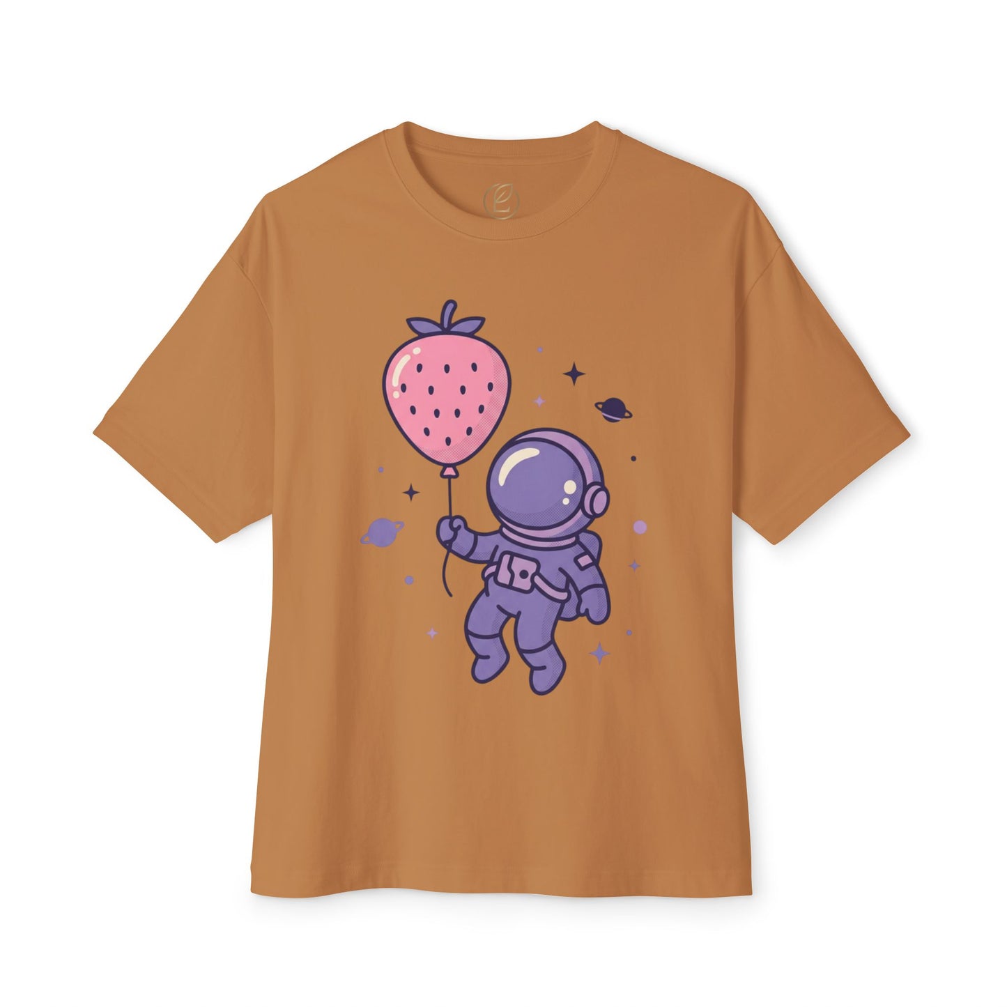 Astronaut Holding Strawberry Balloon Tee — Cute Space Graphic T-Shirt