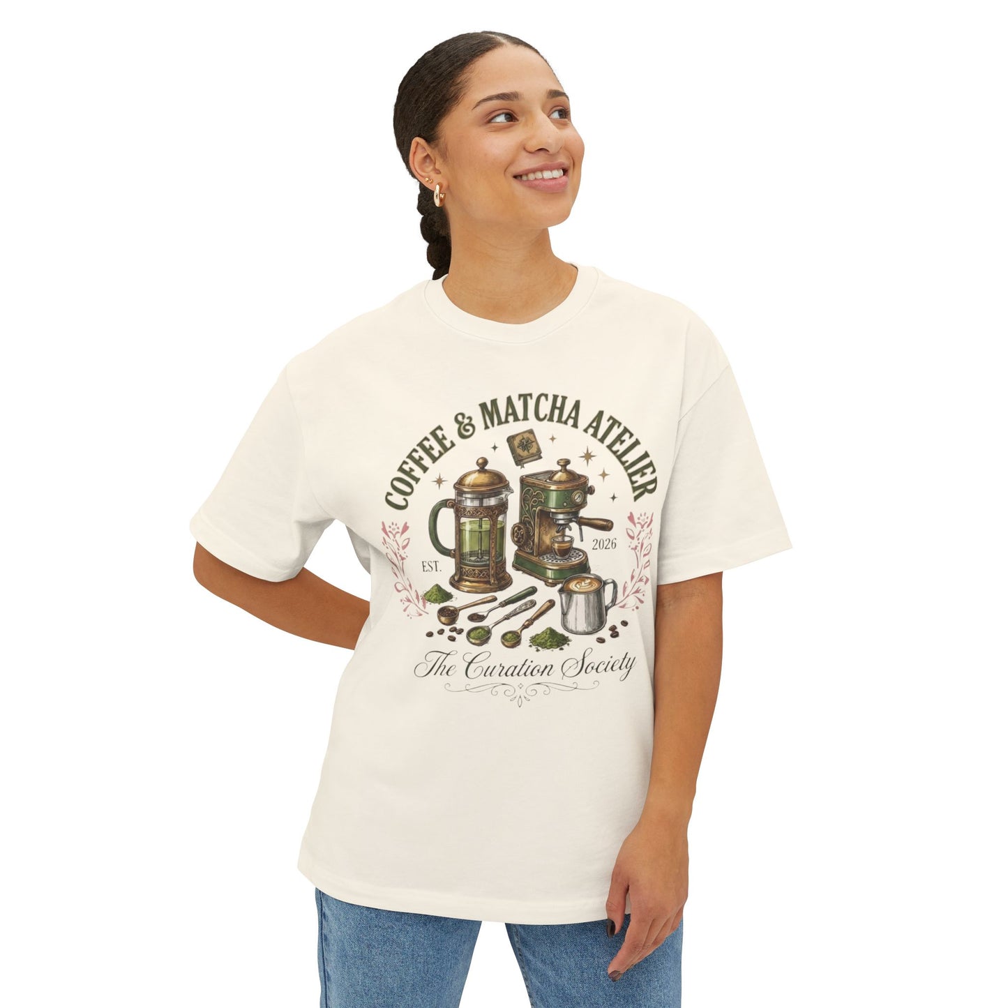 Coffee & Matcha Atelier Tee — Vintage Coffee & Tea Brewing Graphic Shirt