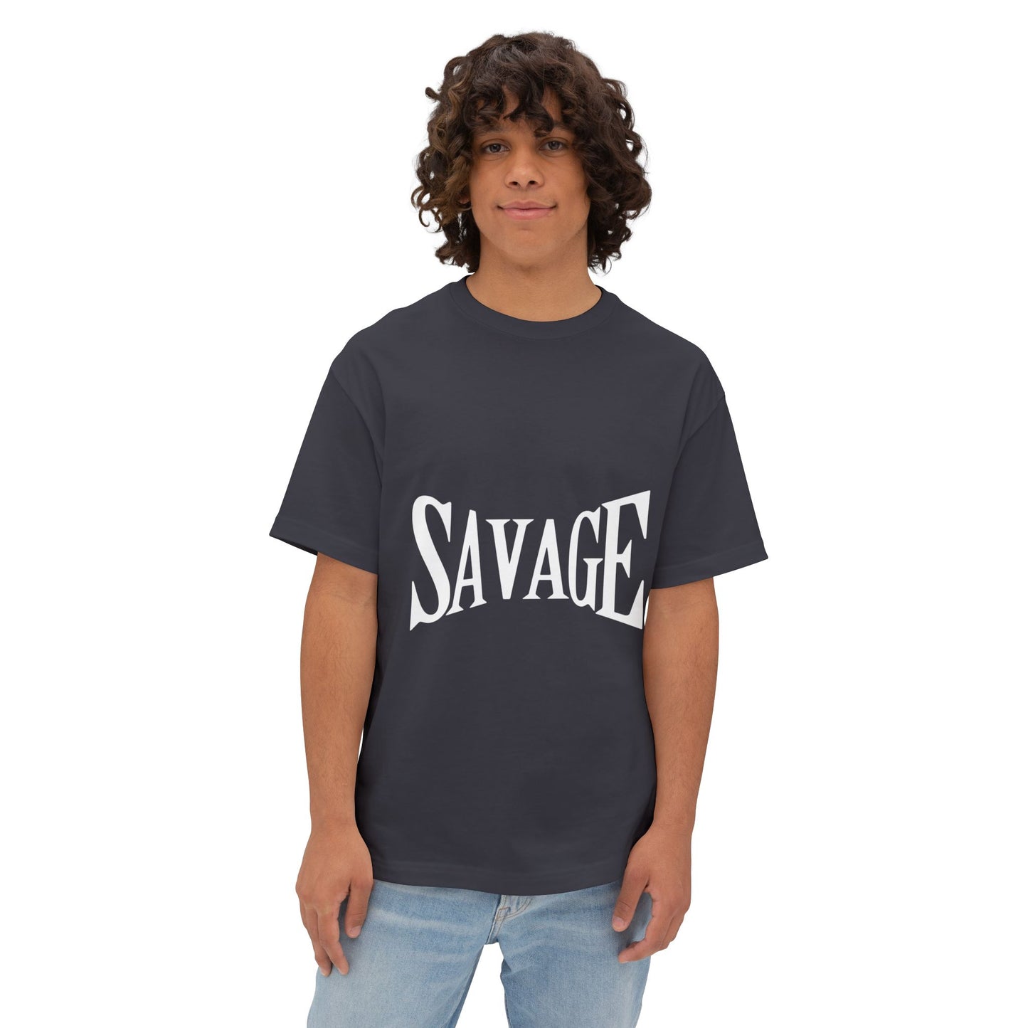 Savage Graphic Tee – Bold White Lettering Oversized Boxy T-Shirt