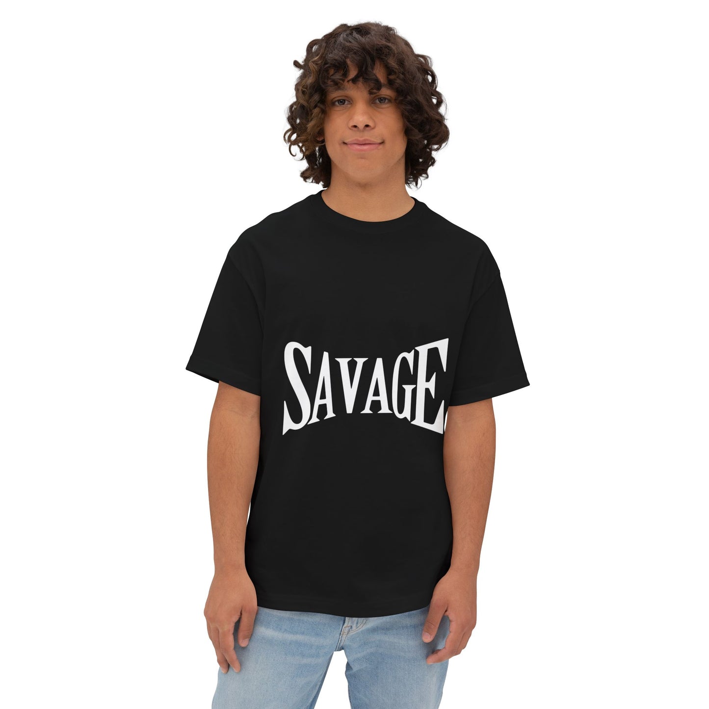 Savage Graphic Tee – Bold White Lettering Oversized Boxy T-Shirt