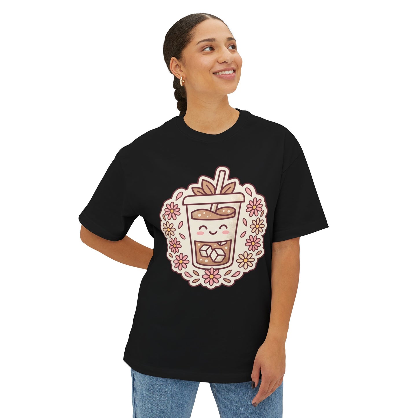 Boba Tea Floral Graphic Tee — Cute Bubble Tea Shirt