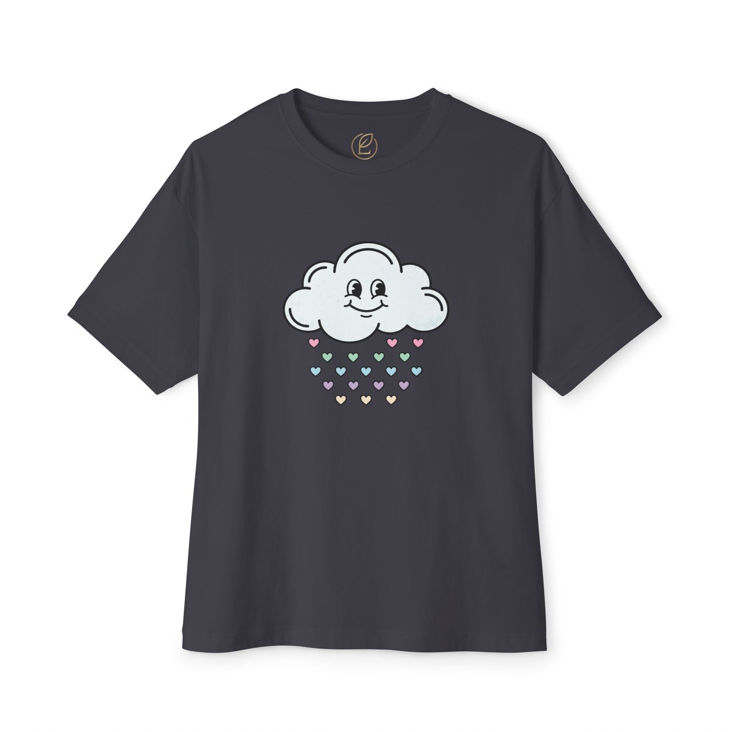 Cloud Smile Tee — Cute Rain of Hearts Oversized T‑Shirt