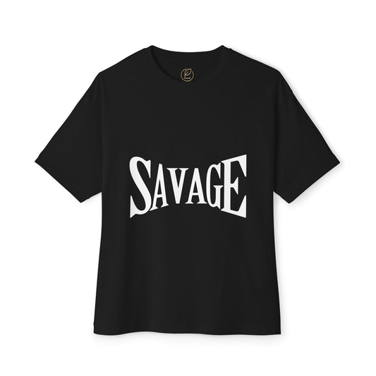 Savage Graphic Tee – Bold White Lettering Oversized Boxy T-Shirt