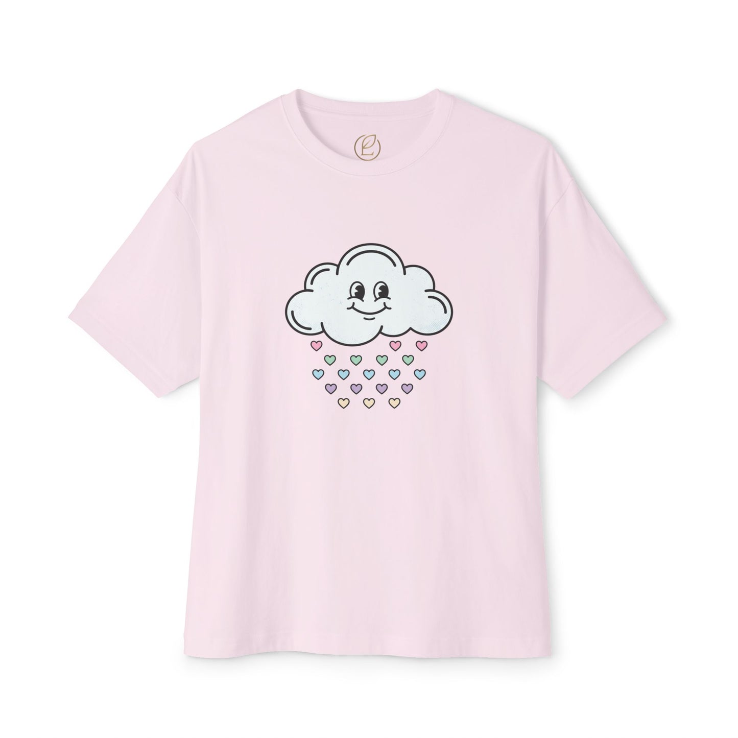 Cloud Smile Tee — Cute Rain of Hearts Oversized T‑Shirt