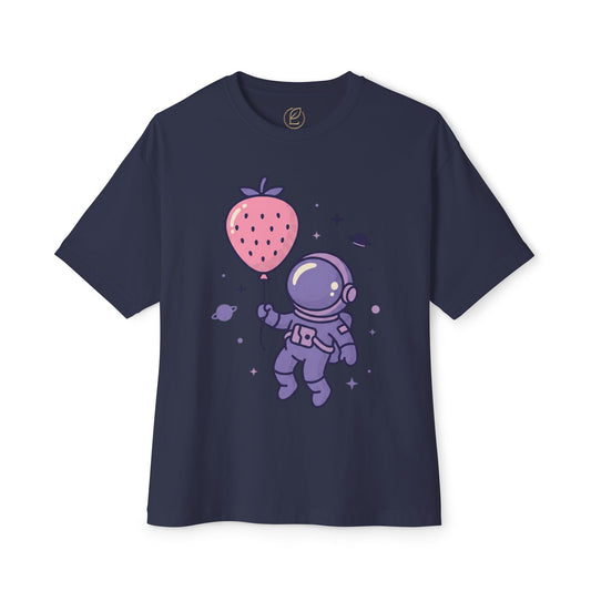 Astronaut Holding Strawberry Balloon Tee — Cute Space Graphic T-Shirt