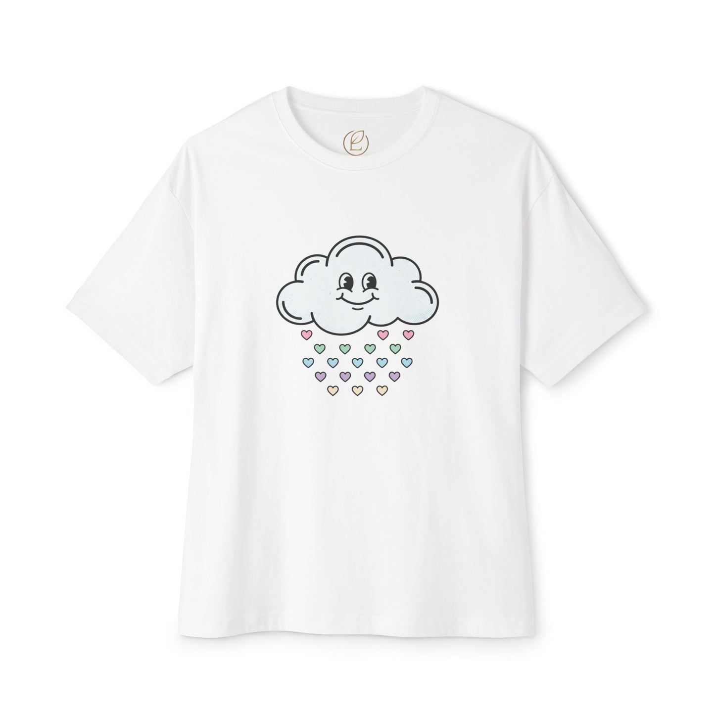 Cloud Smile Tee — Cute Rain of Hearts Oversized T‑Shirt