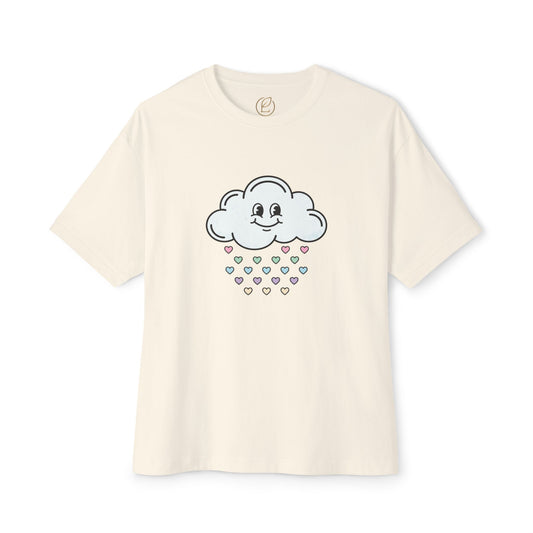 Cloud Smile Tee — Cute Rain of Hearts Oversized T‑Shirt
