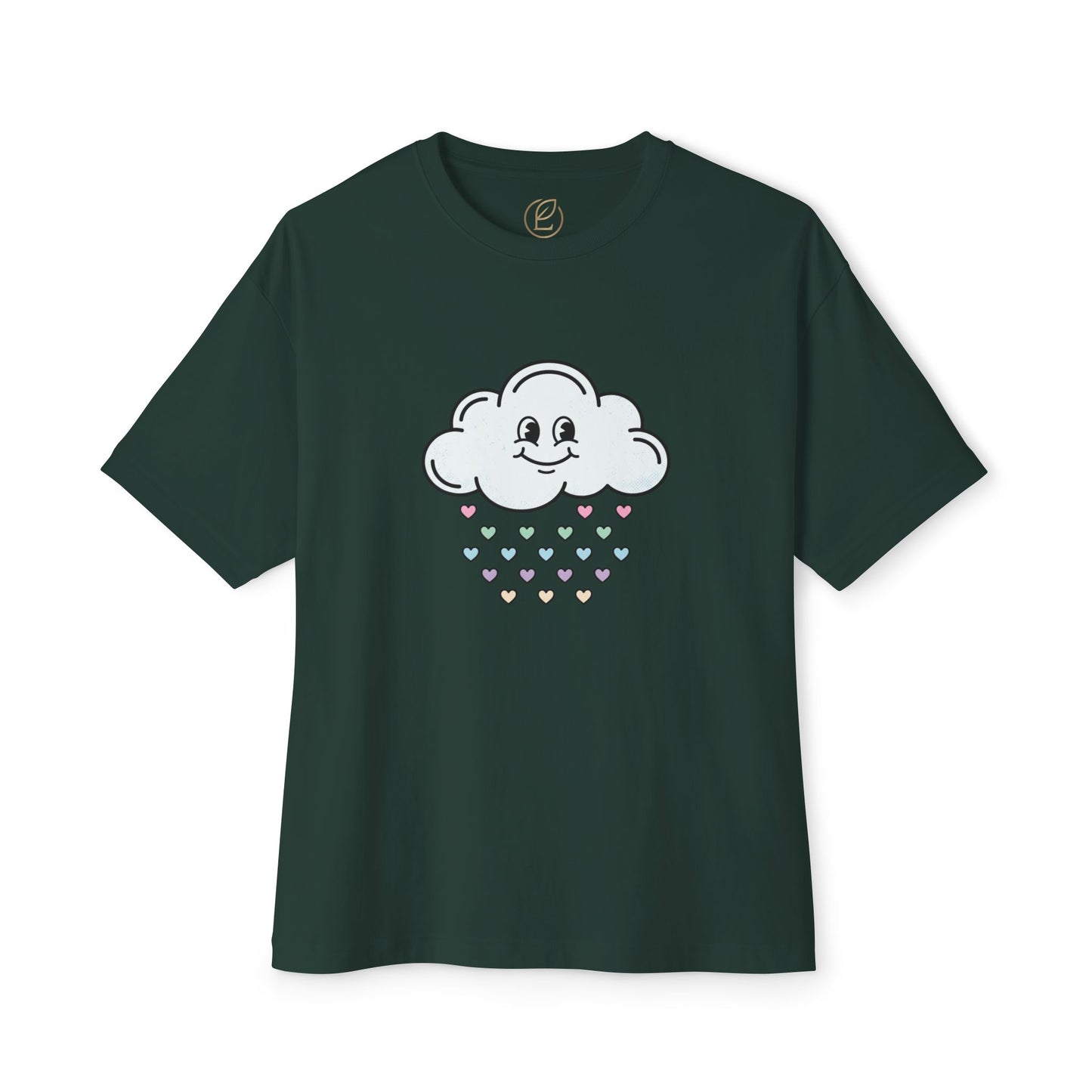 Cloud Smile Tee — Cute Rain of Hearts Oversized T‑Shirt