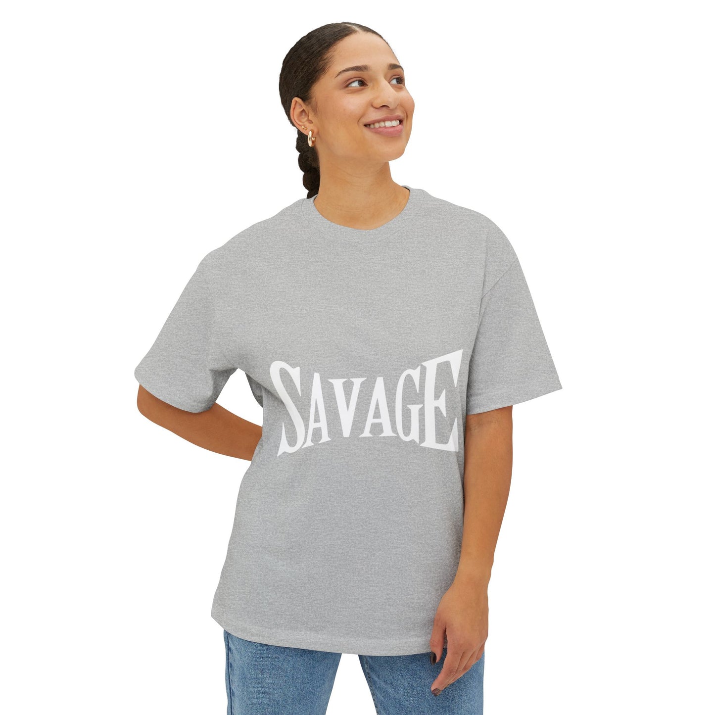 Savage Graphic Tee – Bold White Lettering Oversized Boxy T-Shirt