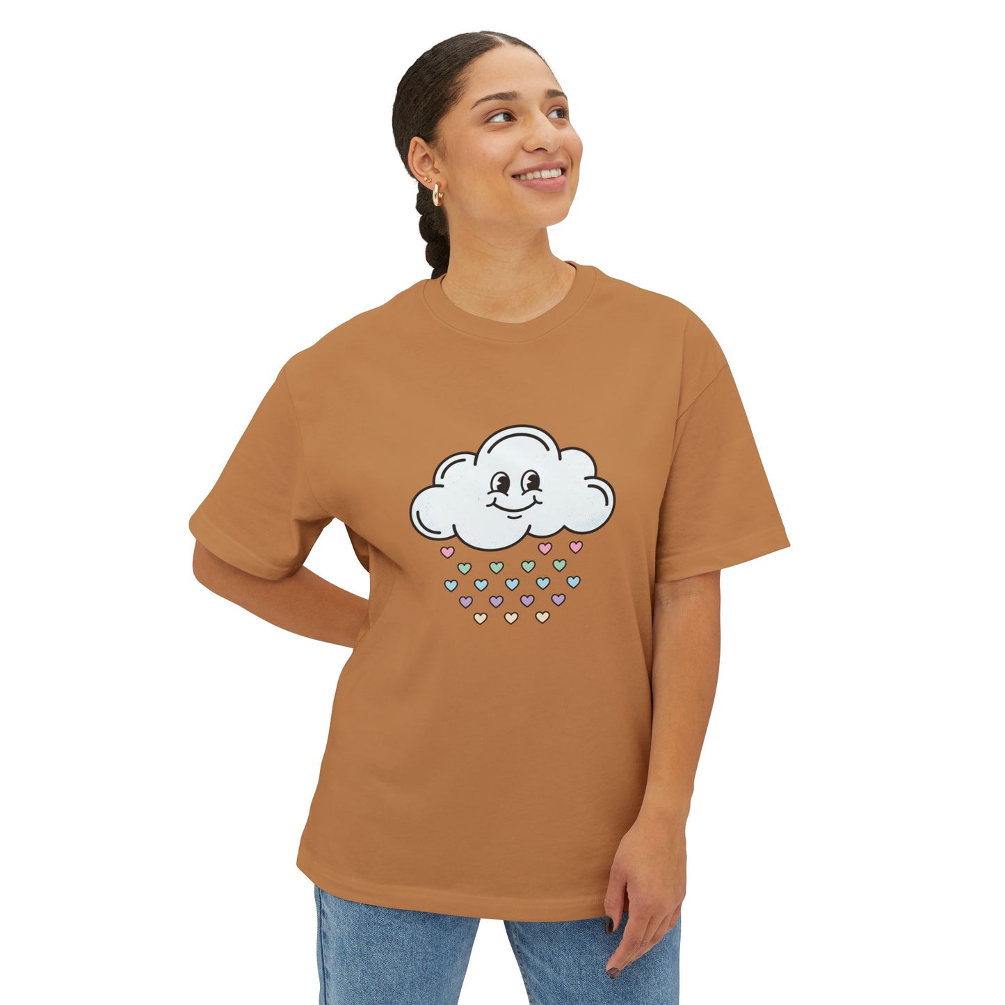 Cloud Smile Tee — Cute Rain of Hearts Oversized T‑Shirt