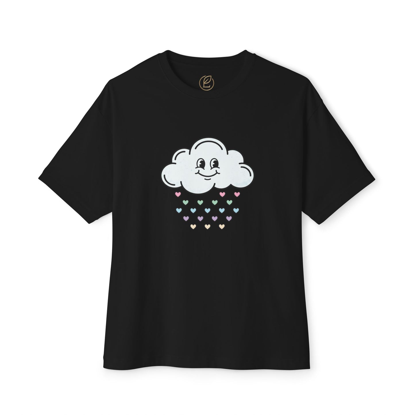 Cloud Smile Tee — Cute Rain of Hearts Oversized T‑Shirt