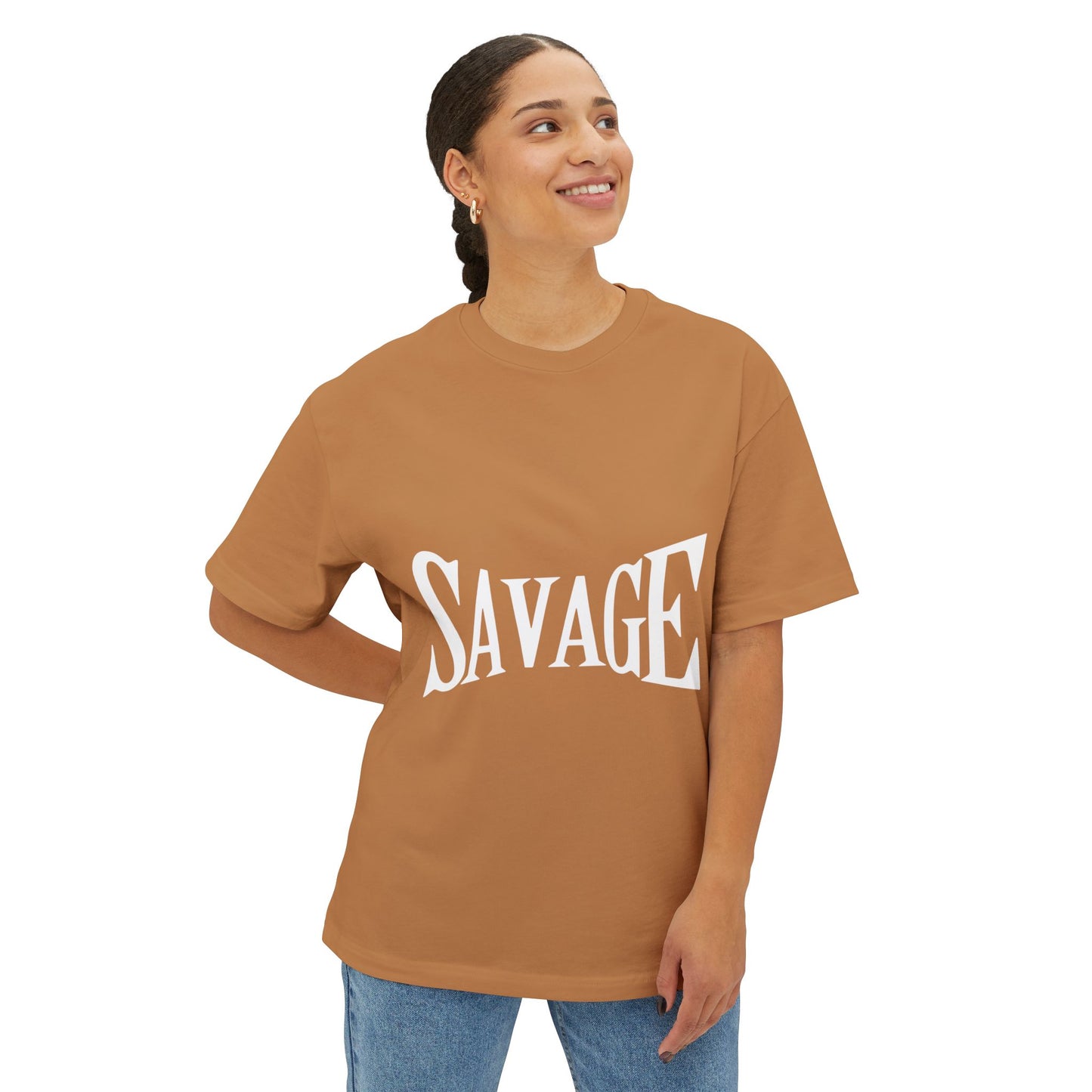 Savage Graphic Tee – Bold White Lettering Oversized Boxy T-Shirt