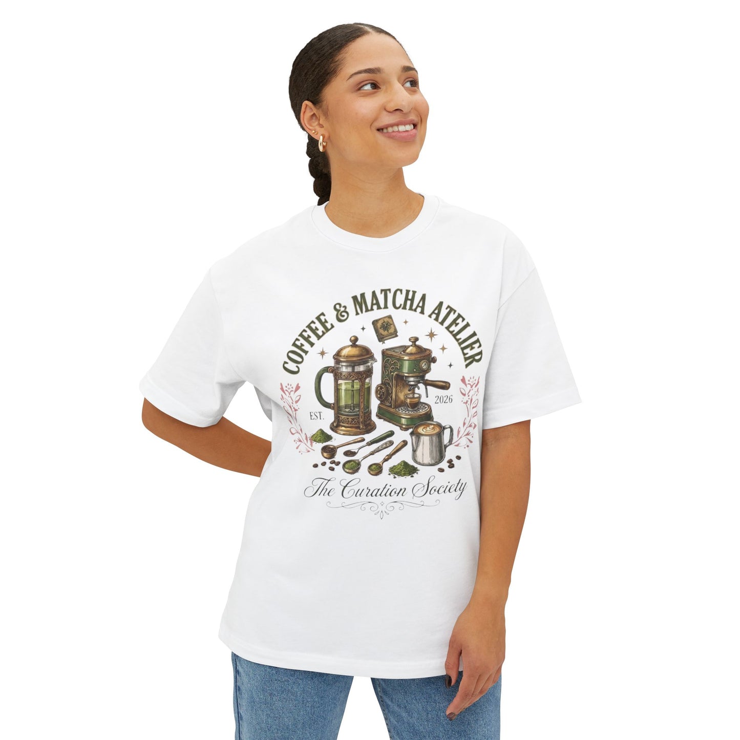 Coffee & Matcha Atelier Tee — Vintage Coffee & Tea Brewing Graphic Shirt