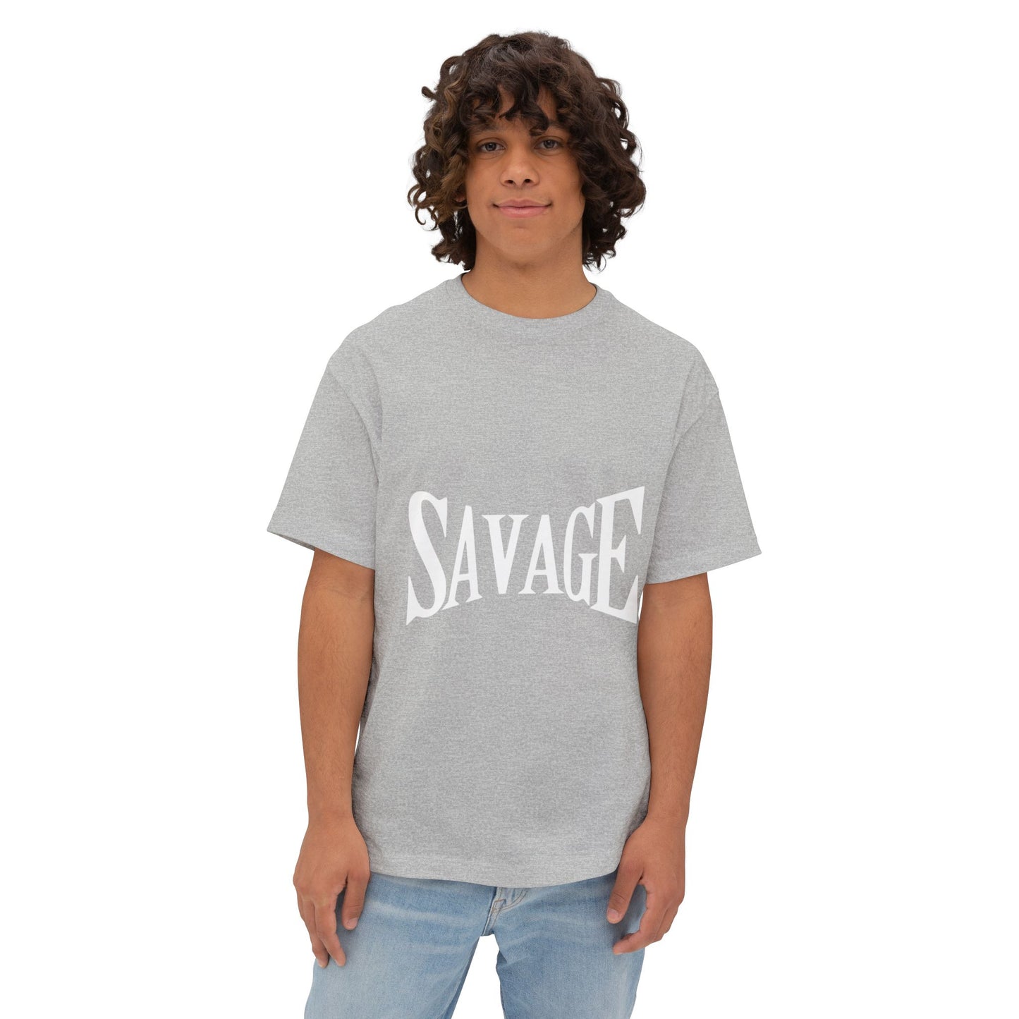 Savage Graphic Tee – Bold White Lettering Oversized Boxy T-Shirt