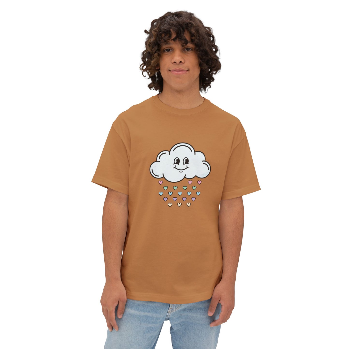 Cloud Smile Tee — Cute Rain of Hearts Oversized T‑Shirt